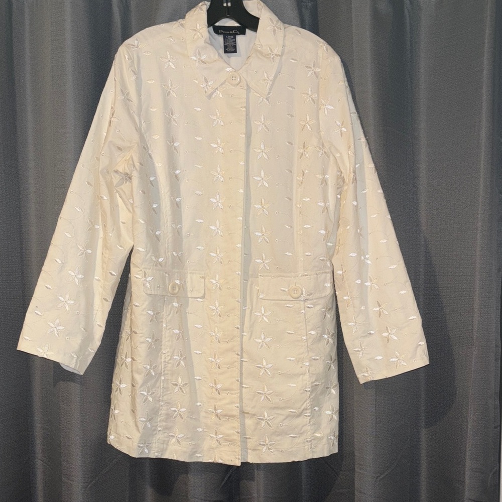 Denim & Co Cream Embroidered Jacket